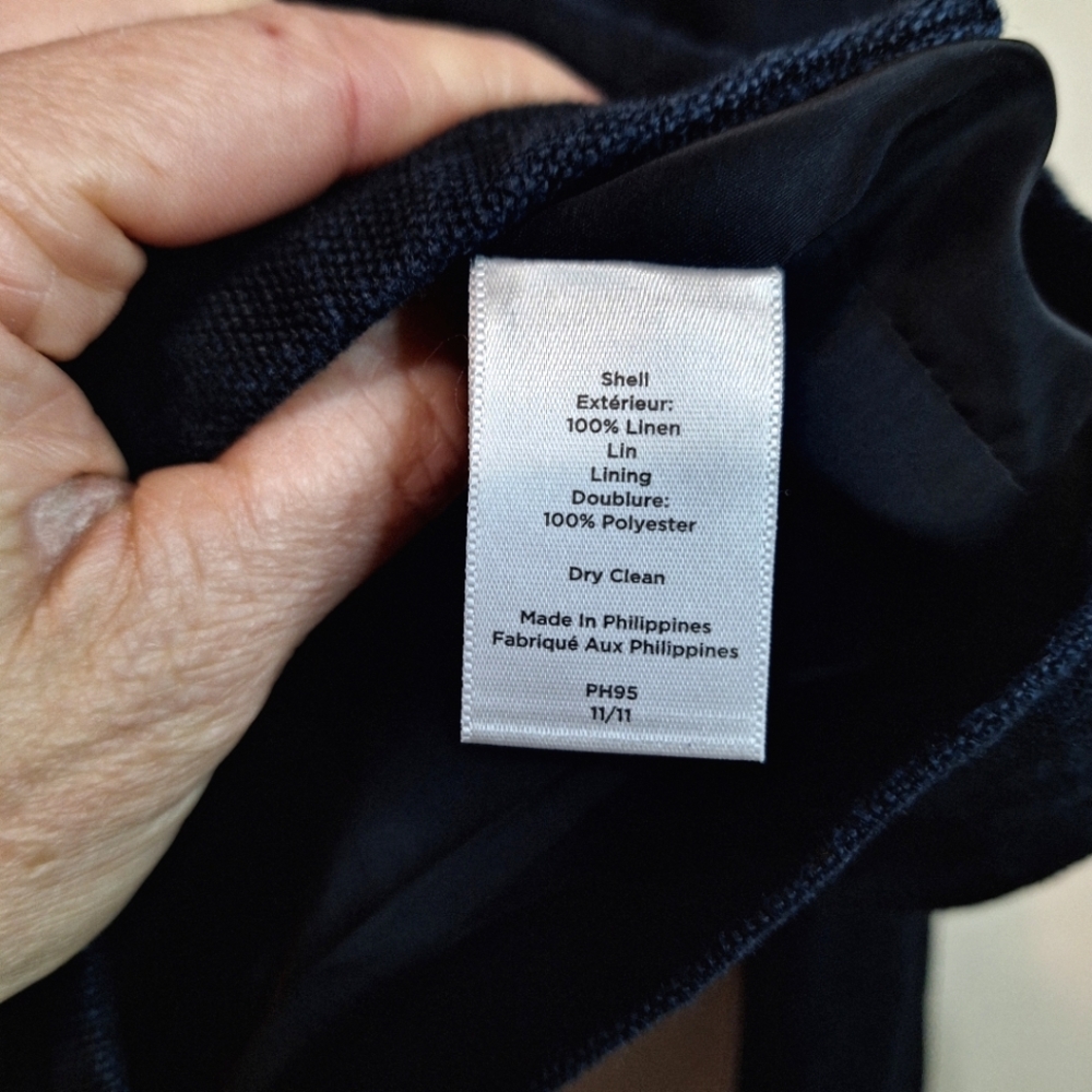 Talbots 100% Linen Collarless Blazer Jacket Navy 4P Quiet Luxury Minimalist - Picture 5 of 9